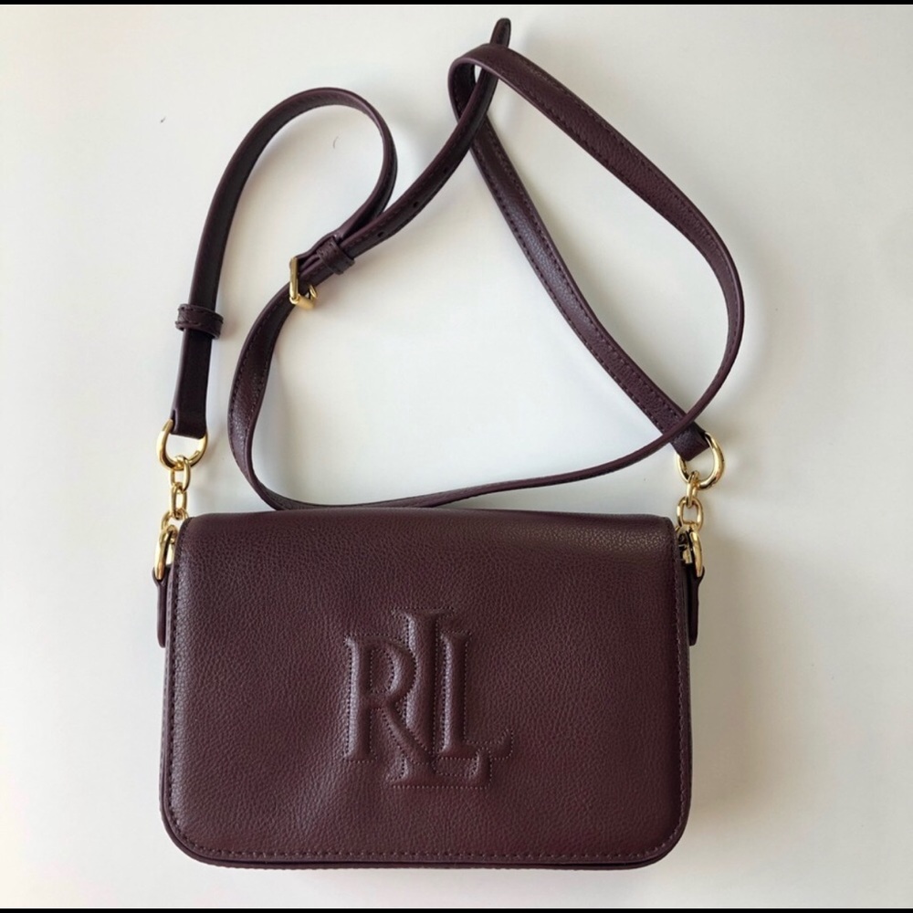 NEW Ralph Lauren Burgundy Gold Crossbody Bag